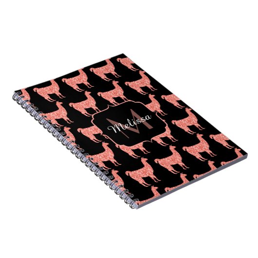 Llama pink coral glitter Sparkles pattern Monogram Notizblock (Rechte Seite)