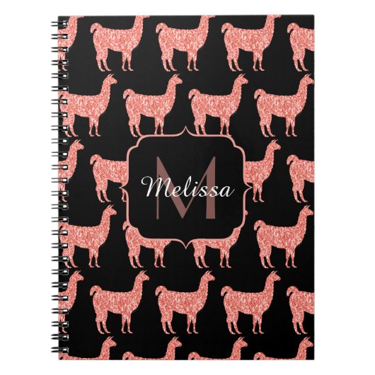 Llama pink coral glitter Sparkles pattern Monogram Notizblock (Vorderseite)