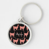 Llama pink coral glitter Sparkles pattern Monogram Schlüsselanhänger (Vorne)