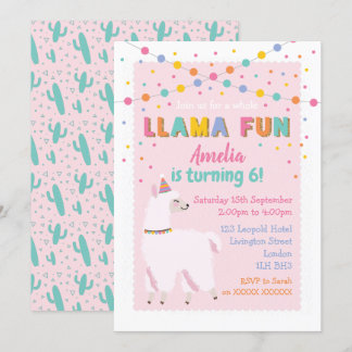 Llama Pink Geburtstagsparty Einladung