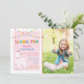 Llama Pink Geburtstagsparty Foto Einladung (Stehend Vorderseite)