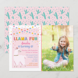 Llama Pink Geburtstagsparty Foto Einladung