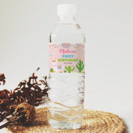 Llama Pink Girl Geburtstagsparty Wasserflasche Wasserflaschenetikett