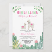 Llama Pink Green Cactus Succulent Girl Baby Shower Einladung (Vorderseite)