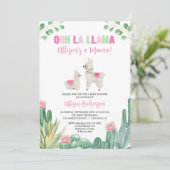 Llama Pink Green Cactus Succulent Girl Baby Shower Einladung (Stehend Vorderseite)