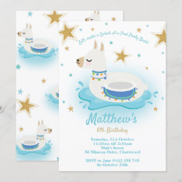 Llama Pool Party Geburtstag Einladungs-Boys Einladung