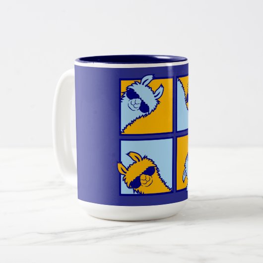 Llama Pop Art Quad Cool Sunglasses Pattern Retro A Zweifarbige Tasse (Vorderseite Links)