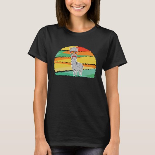 Llama rainbow alpaca retro style animal  graphics T-Shirt (Vorderseite)
