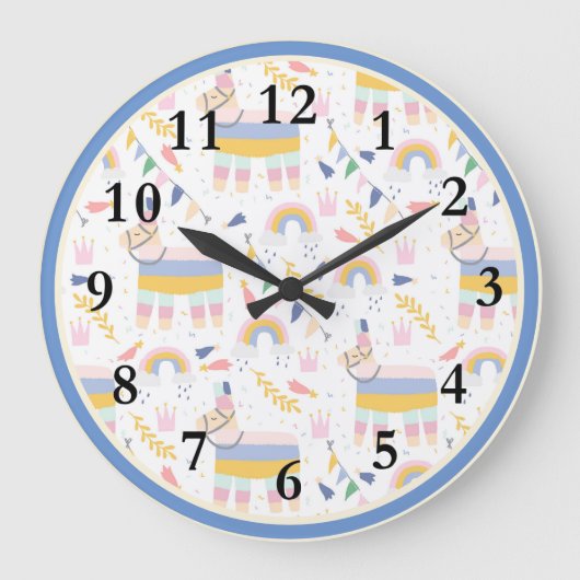 Llama Rainbow Baby Kinderzimmer Wall Clock Große Wanduhr (Vorderseite)