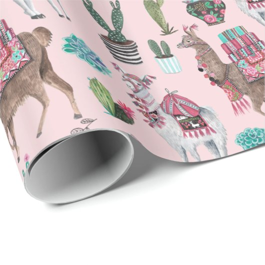 Llama | rosa | Schleifpapier Geschenkpapier (Rolleneckpunkt)