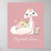 Llama Rosa und Weiß mit Blume Girly Poster (Vorne)