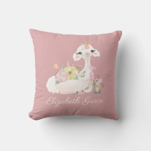 Llama Rosa und Weiß mit Blumen Weiblich Kissen