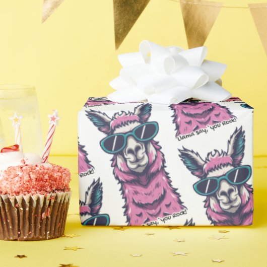 Llama sagt dir Rock | Quirkische Pose in Sonnenbri Geschenkpapier (Geburtstagsparty)