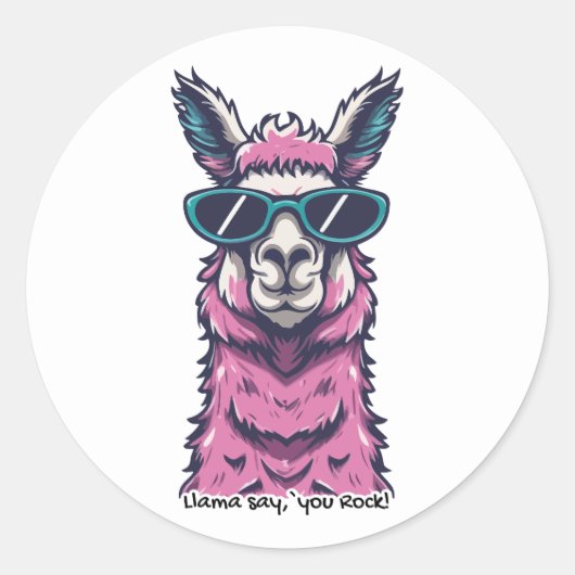 Llama sagt dir Rock | Quirkische Pose in Sonnenbri Runder Aufkleber (Vorderseite)