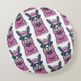 Llama sagt dir Rock | Quirkische Pose in Sonnenbri Rundes Kissen