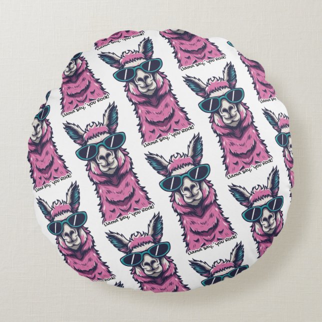 Llama sagt dir Rock | Quirkische Pose in Sonnenbri Rundes Kissen (Vorderseite)
