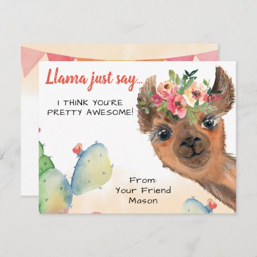 Llama sagt nur, Kinder Klassenzimmer Valentinstag Mitteilungskarte (Vorne/Hinten)