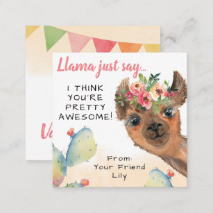 Llama sagt nur, Kinder Klassenzimmer Valentinstag  Mitteilungskarte