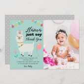 Llama Say Birthday Party Foto Dankeskarte (Vorne/Hinten)