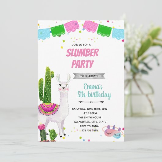 Llama Slumber Party Einladung (Stehend Vorderseite)
