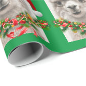 Llama Smiles Weihnachtsmannmütze Individuelle Name Geschenkpapier (Rolleneckpunkt)
