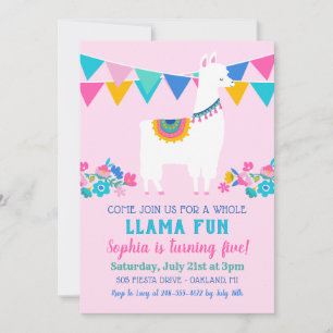 Llama-Spaß Geburtstag Mädchen Rosa Blumen Einladung