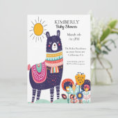 Llama Spring Blume Kinderdusche Einladung (Stehend Vorderseite)