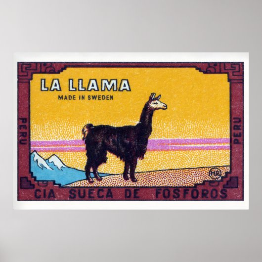 Llama Standing Peru 1920s-30s Matchbox Label Poster (Vorne)