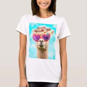 LLAMA SUNGLASSES HAIR CURLERS FUNNY T - SHIRT