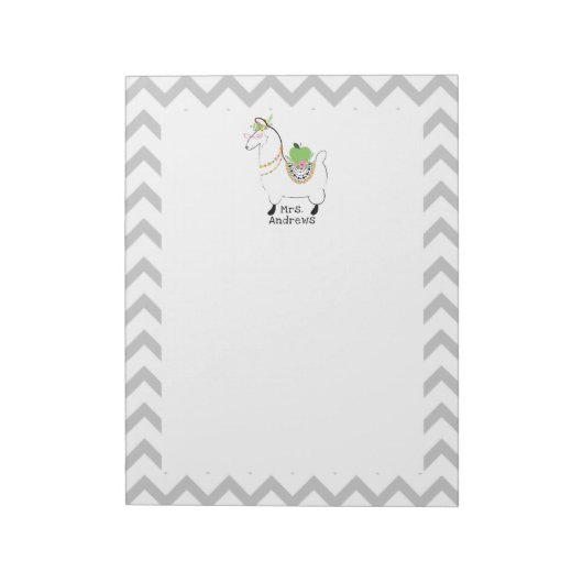 Llama Teacher Green Apple Floral Chevron Notizblock (Rotiert)