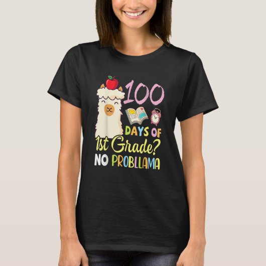 Llama Teacher Student 100 Days Of 1st Grade No Pro T-Shirt (Vorderseite)