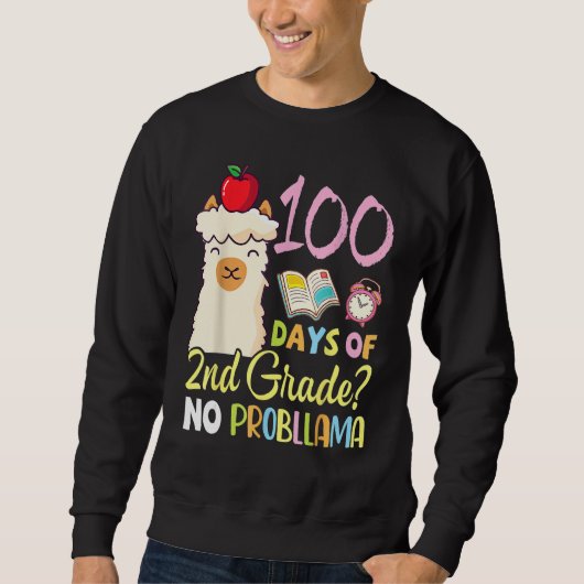Llama Teacher Student 100 Days Of 2nd Grade No Pro Sweatshirt (Vorderseite)