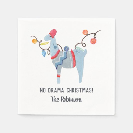 Llama thematisiert Ugly Sweater Weihnachtsfest Par Serviette (Vorderseite)