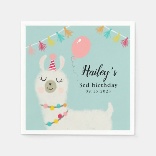Llama Theme Birthday Party Serviette (Vorderseite)