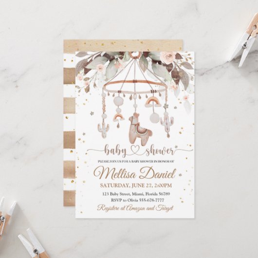 Llama Toys Boho Einladung Kinderdusche Alpak Boho (Vorderseite/Rückseite Beispiel)