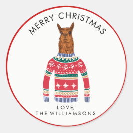 Llama Tragend Funny Ugly Christmas Nordic Sweater Runder Aufkleber