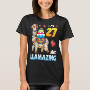 Llama trägt Geburtstagskuchen Ich bin 27 Jahre alt T-Shirt