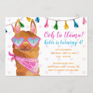 Llama trägt Sonnenbrille Geburtstagsparty Einladun Einladung