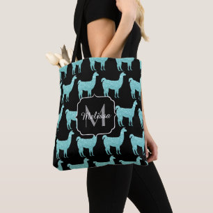 Llama Türkis Glitter Funkeln Muster Monogramm Tasche