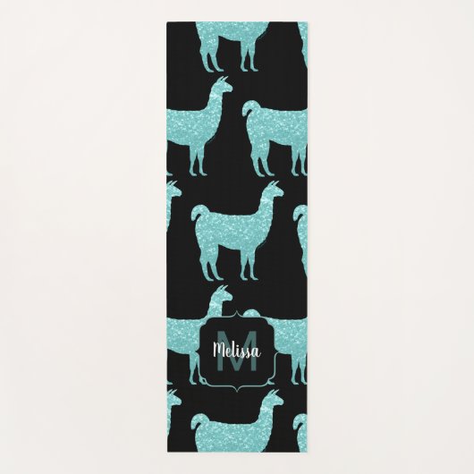 Llama Turquoise Glitzer Glitzern Monogram Yogamatte (Vorderseite)