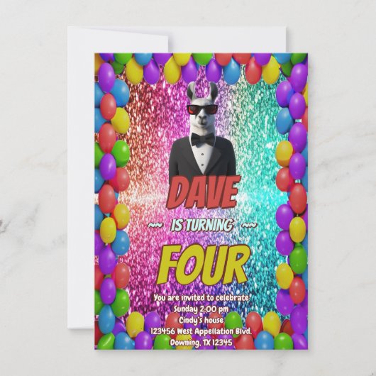 Llama Tuxedo Cooles Party Geburtstag einladen Einladung (Vorderseite)