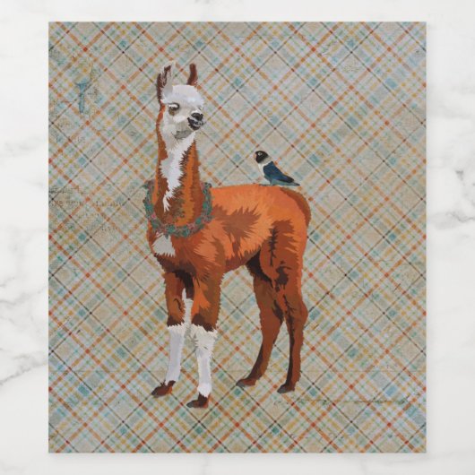 LLAMA und BIRD KARIERT Weinetikett (Einzelnes Label)