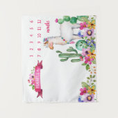 Llama und Cactus Floral Baby Name Milestone Foto Wandteppich (Vorderseite)