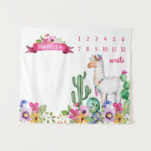 Llama und Cactus Floral Baby Name Milestone Foto