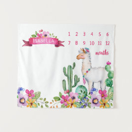 Llama und Cactus Floral Baby Name Milestone Foto Wandteppich