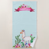 Llama und Cactus Floral Mit Monogramm Strandtuch (Vorderseite)
