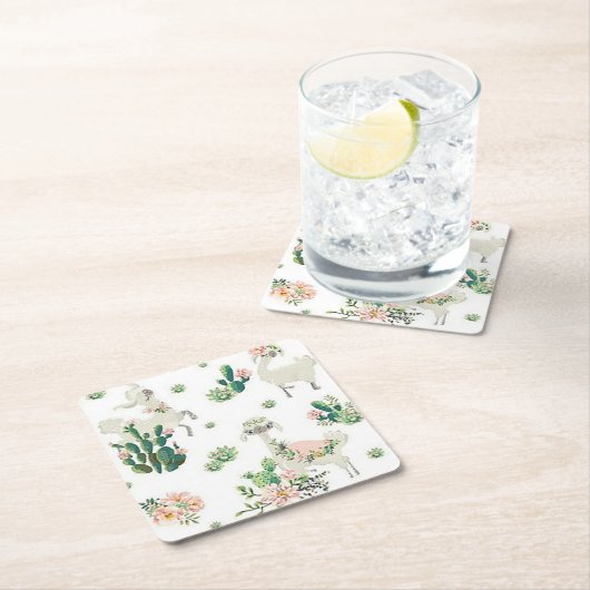 Llama und Cactus Square Paper Untersetzer (Vor Ort)