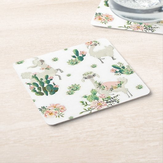 Llama und Cactus Square Paper Untersetzer (angewinkelt)