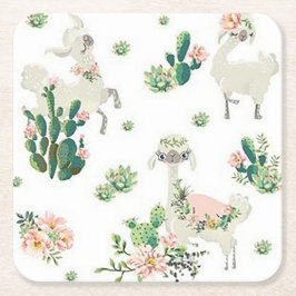 Llama und Cactus Square Paper Untersetzer