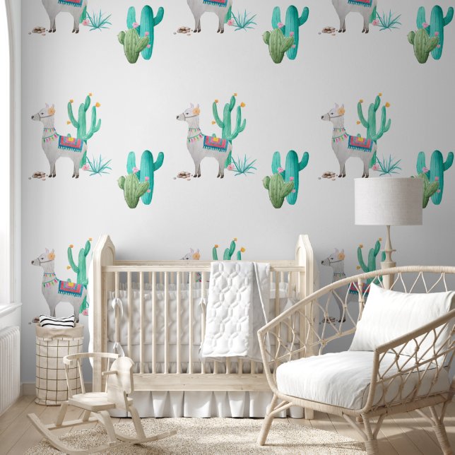 Llama und Cactus Wallpaper, mexikanischer Flair Tapete (Kinder)